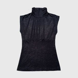 Vintage 90s-Y2K Seduction Sparkly Silver Black Turtleneck Sleeveless Funky Top